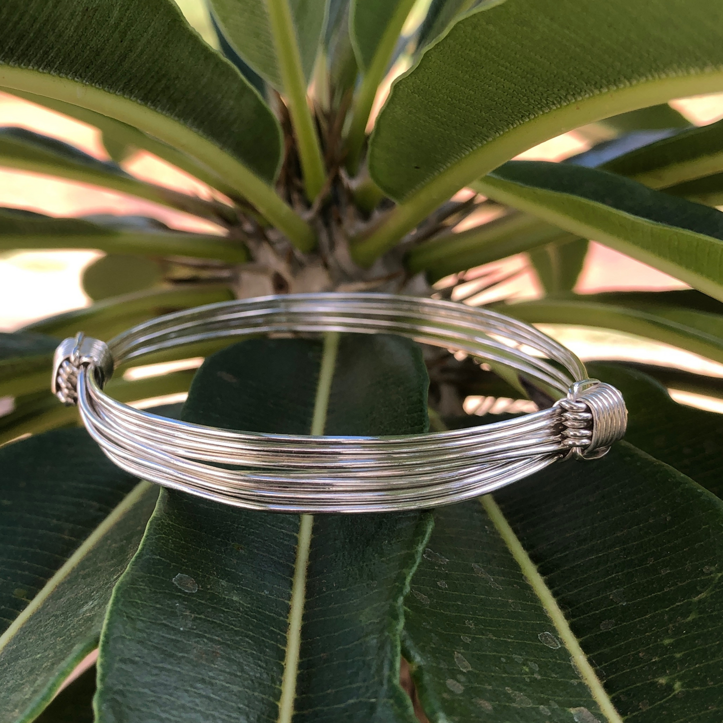 African Light weight two knot five strand elephant hair inspired silver bracelet