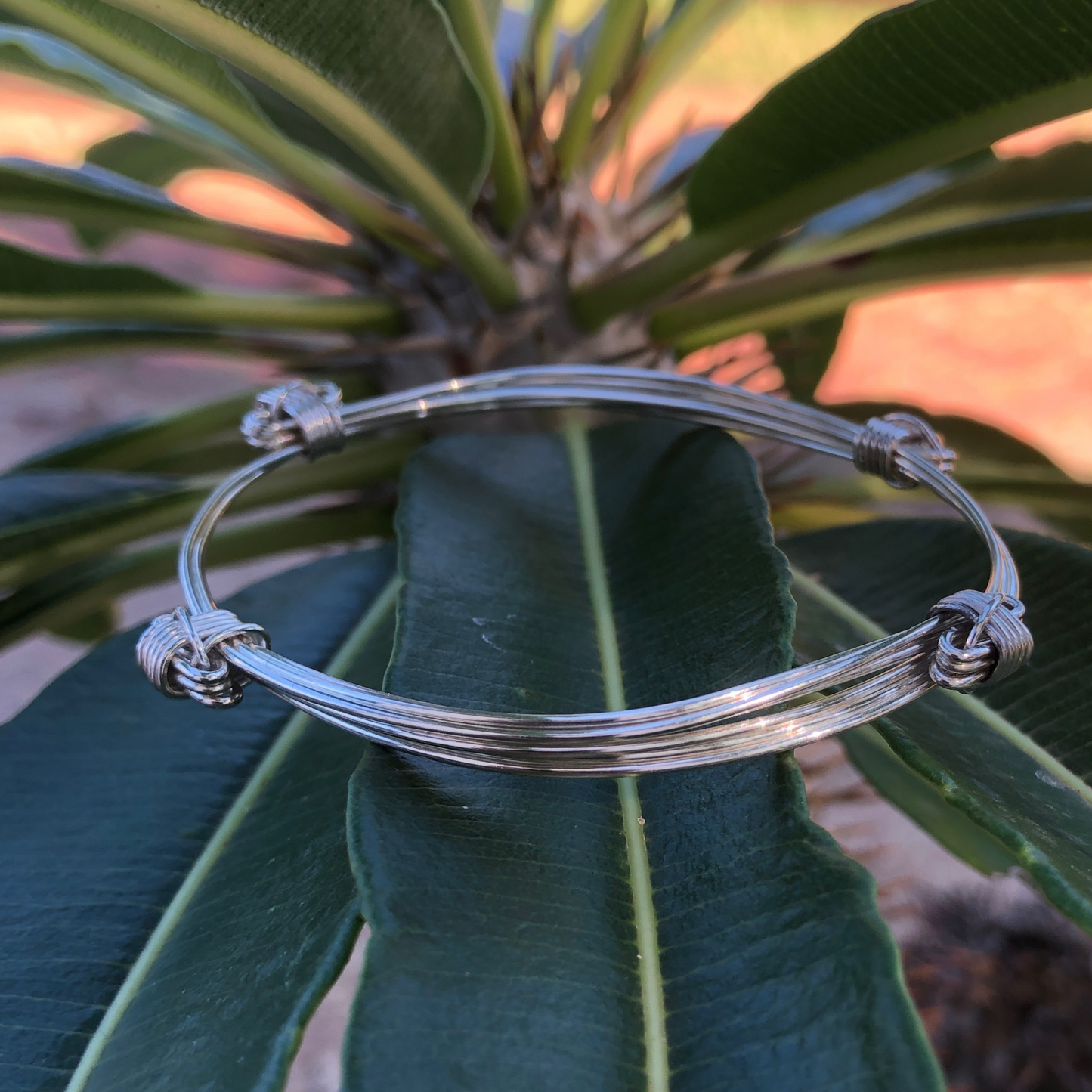 African made three strand four knot mini bracelet, one size fits all elephant hair knot style