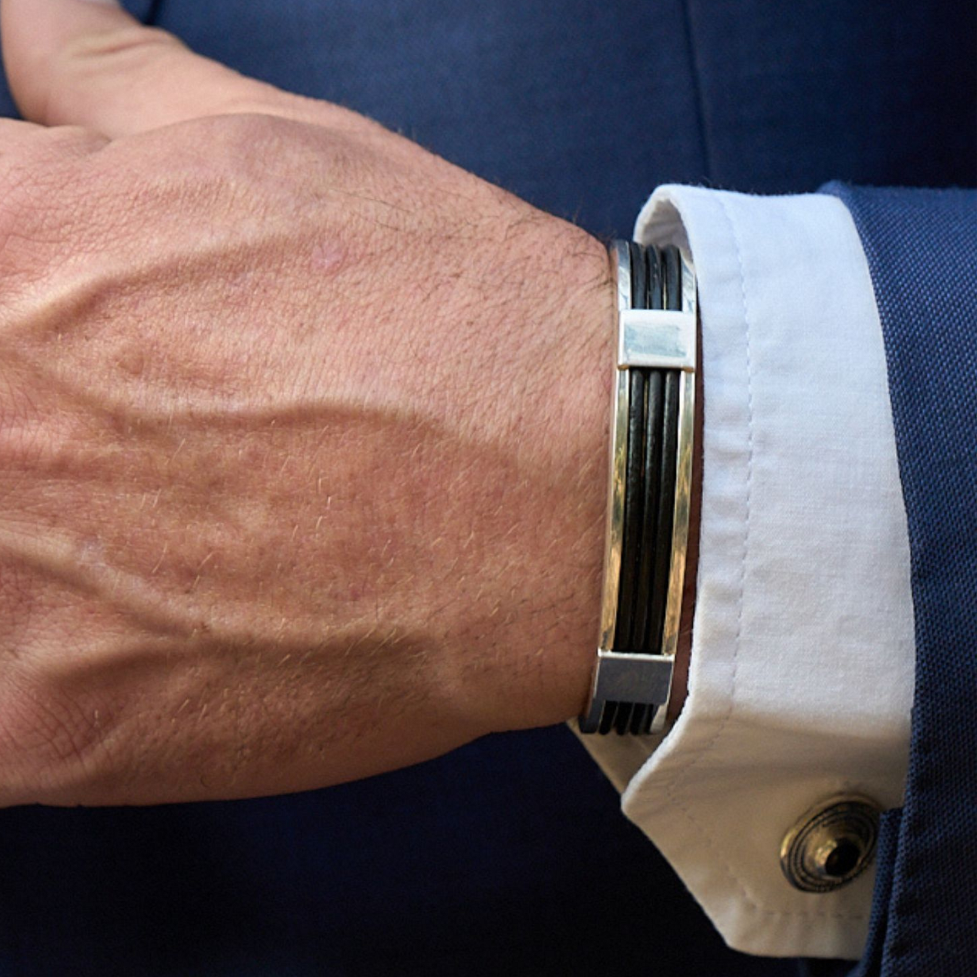 Silver Cuff Bangle with Leather Made by the Zuri Collection