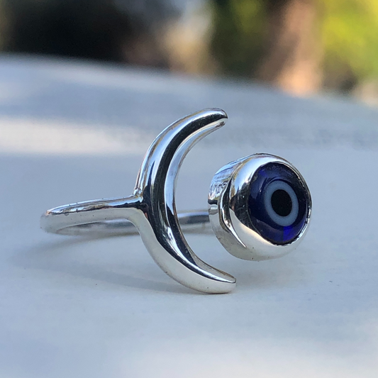 Evil Eye Moon Cuff Ring Made in Zimbabwe, Africa