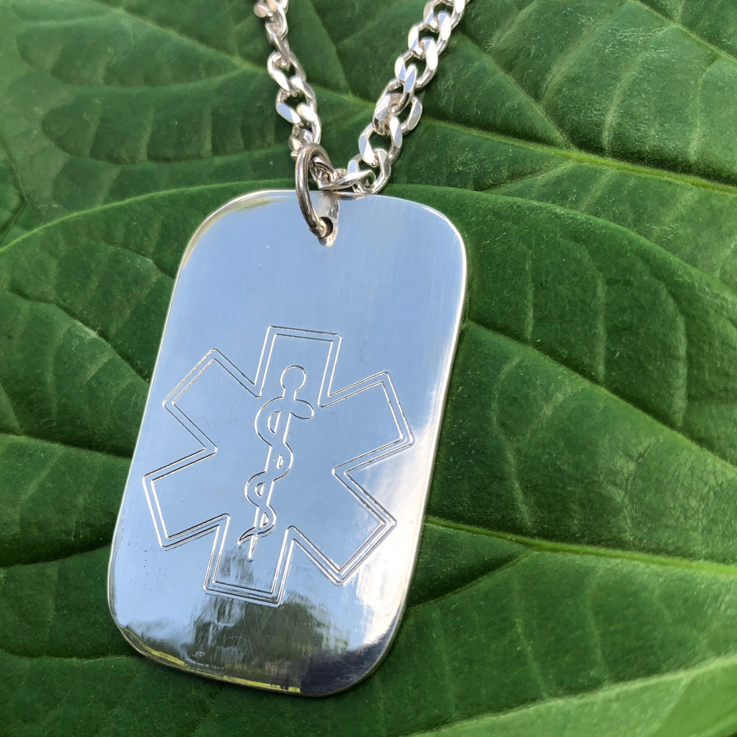 Sterling Silver Single Dog Tag Medical Alert Necklace