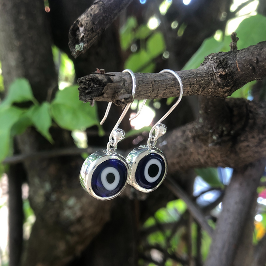 evil eye dangle earrings made in zimbabwe, Turkish French Hooks