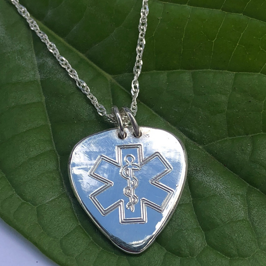 Sterling Silver Guitar Pick Medical Alert Necklace