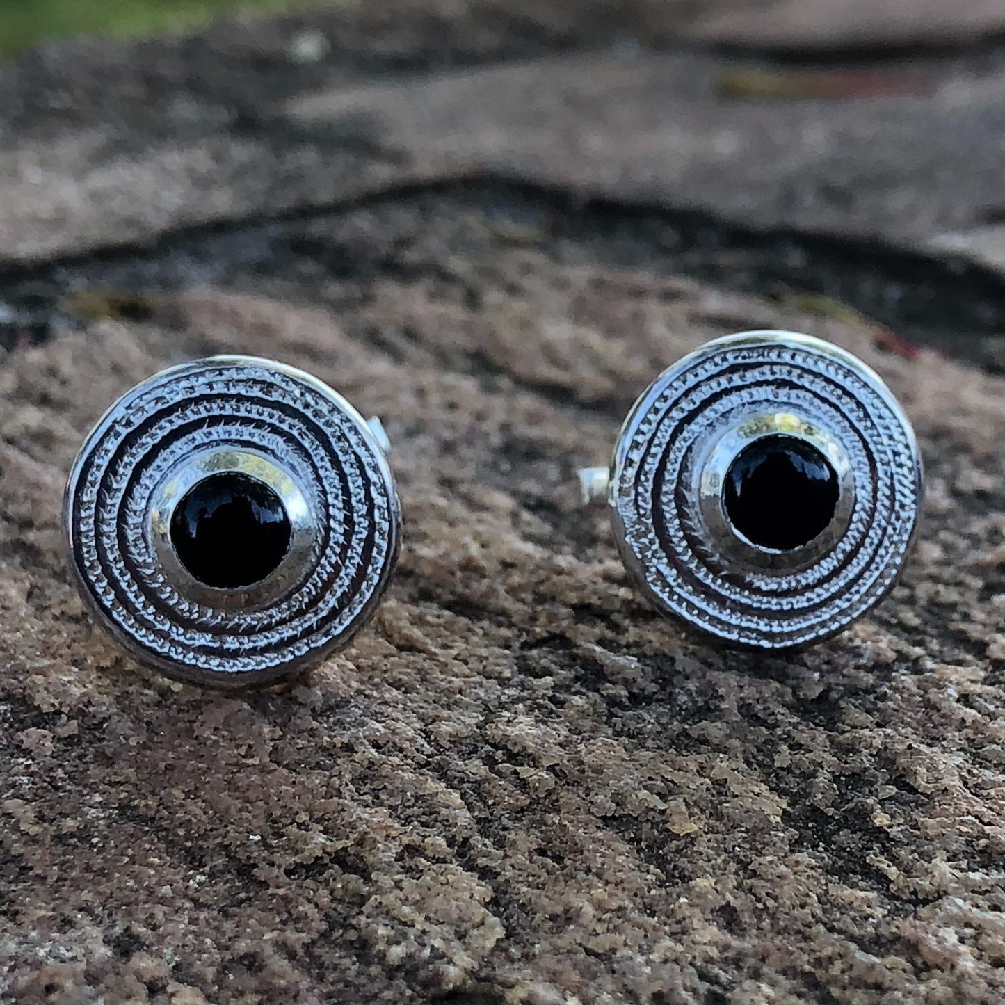 Sterling silver onyx and ndoro cufflinks, African Made