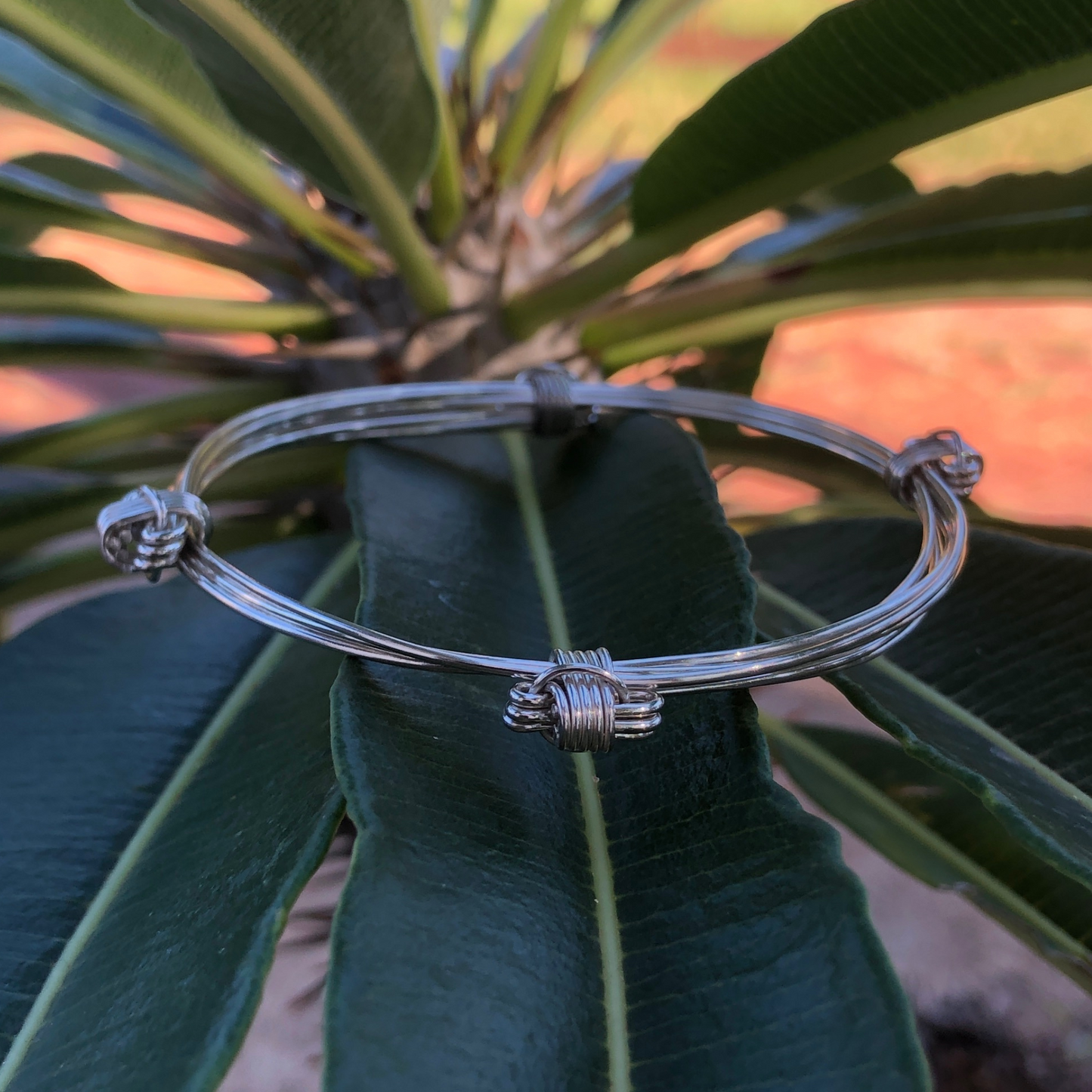 sterling sliver mini four knot three strand elephant hair style bangle