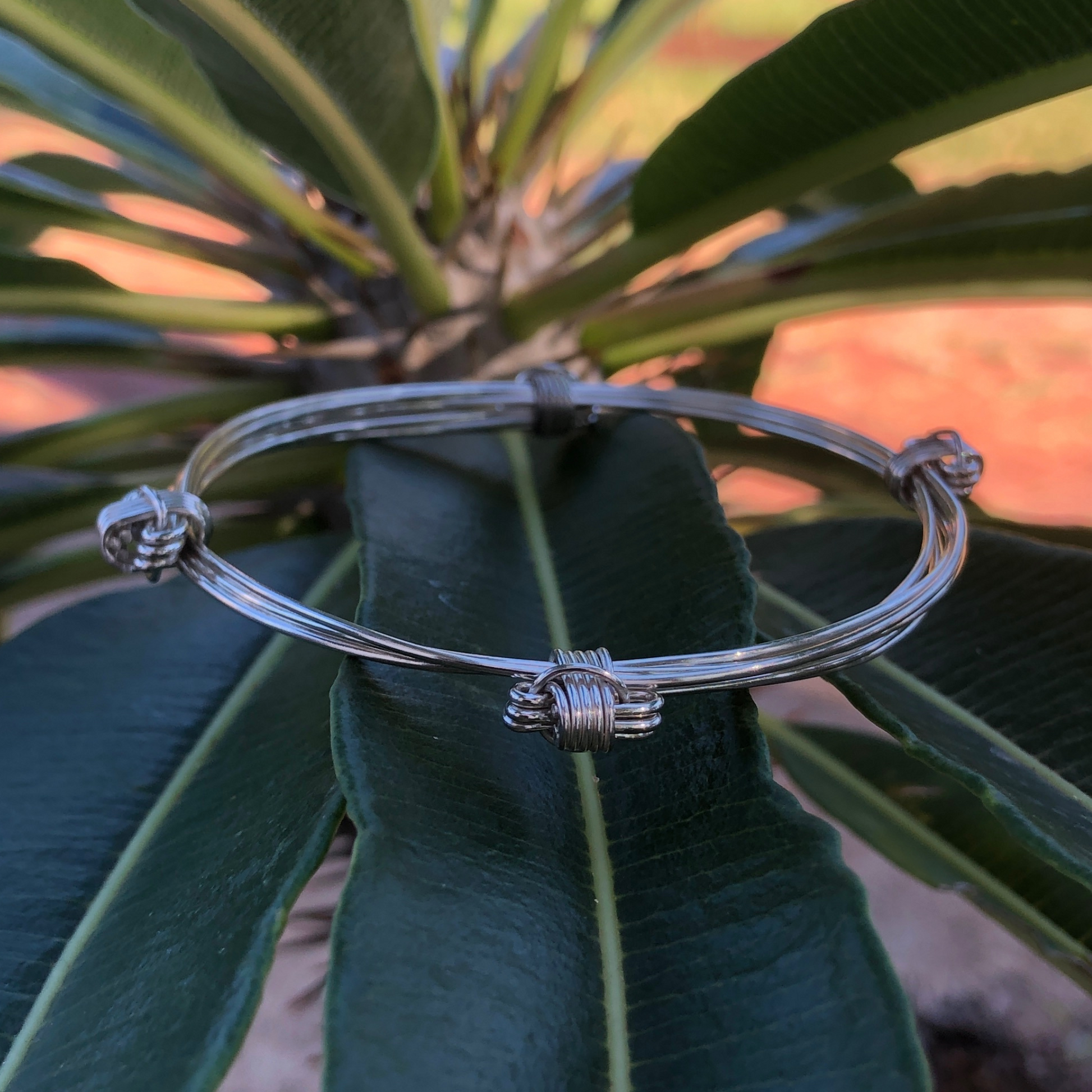sterling sliver mini four knot three strand elephant hair style bangle