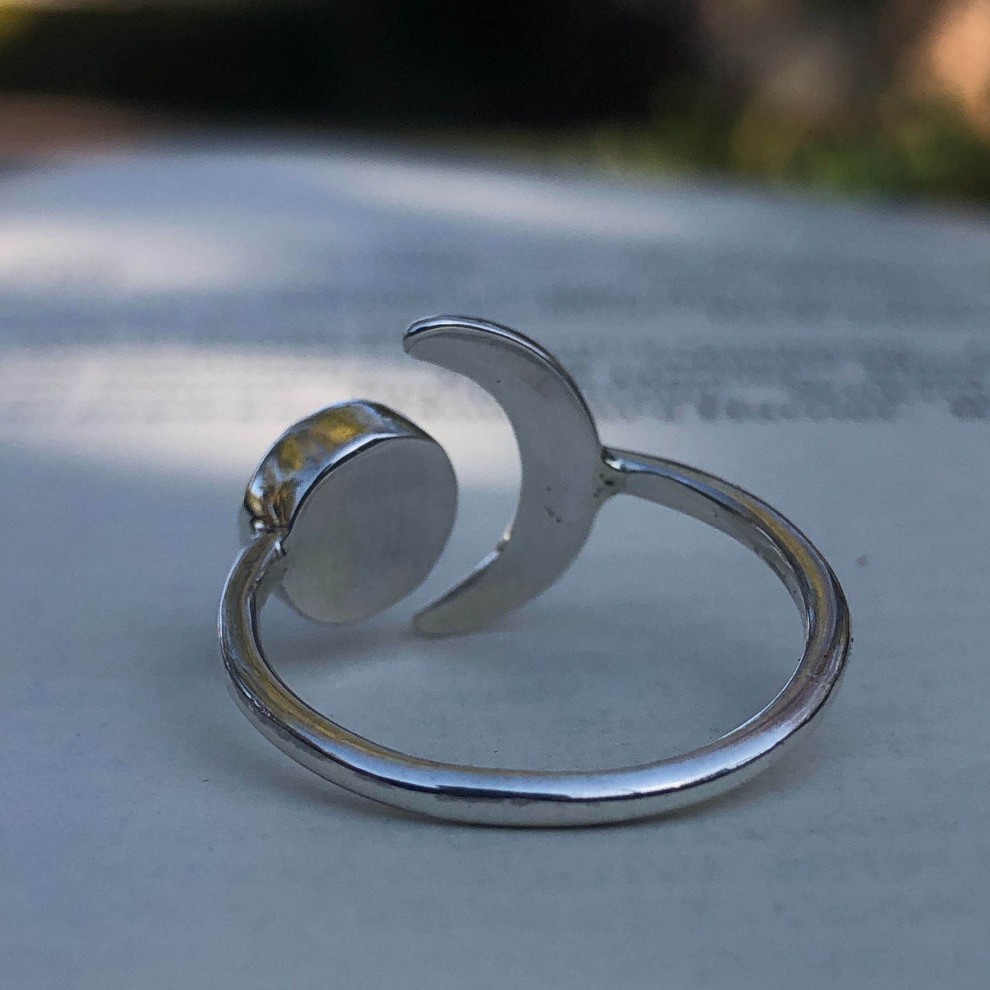 Minimalist evil eye and silver moon ring