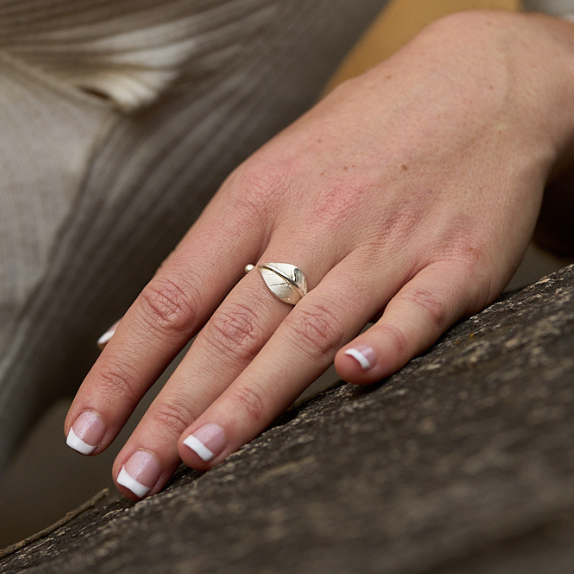 Silver Leaf Cuff Ring with a ball made in Africa