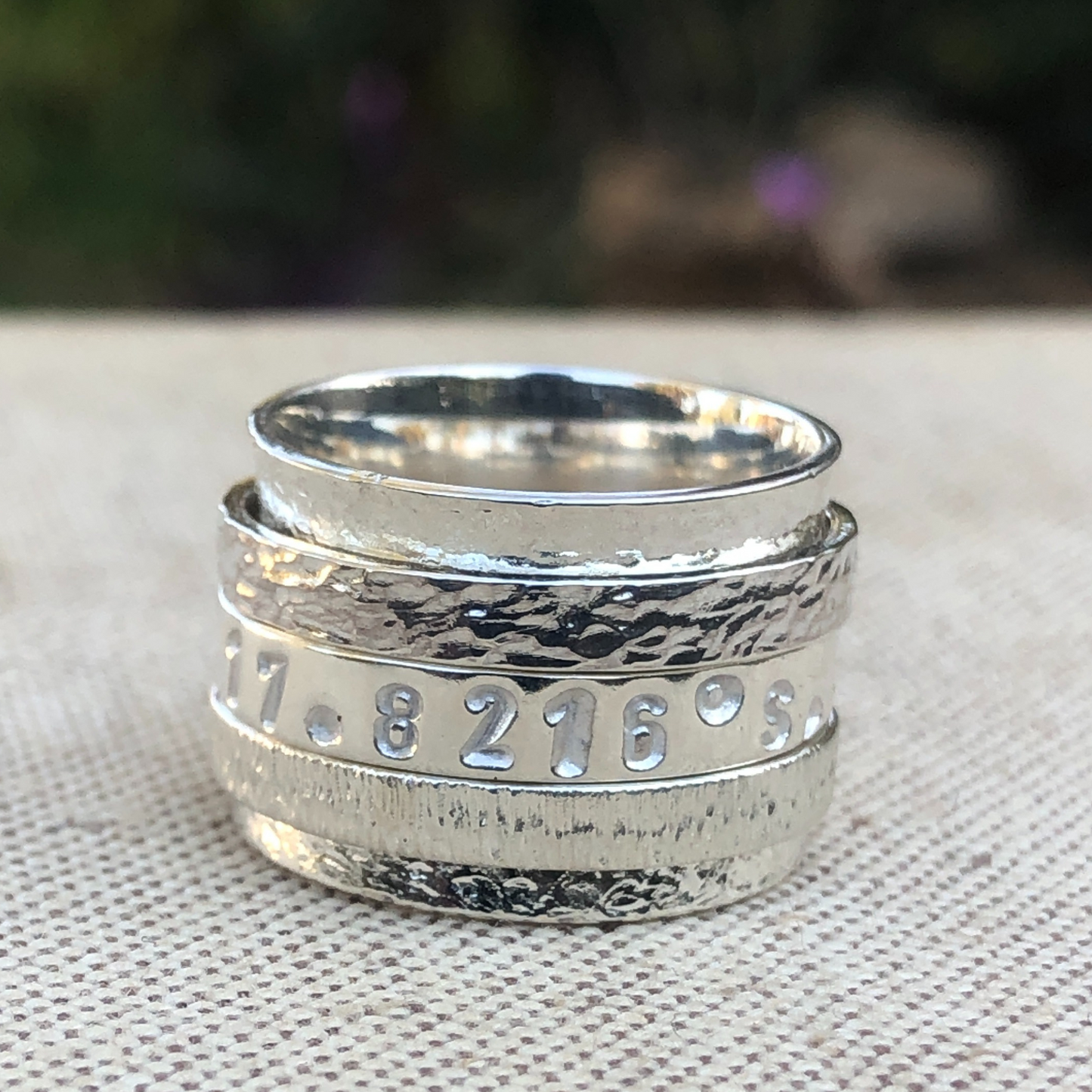 Handmade GPS triple spinner ring made in Zimbabwe, Africa