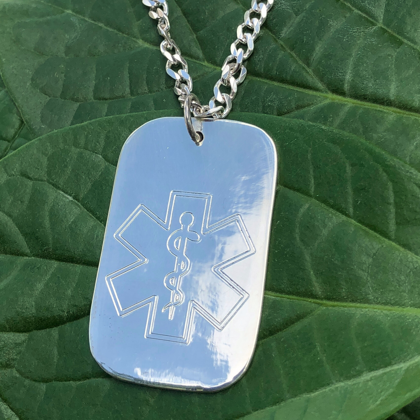 Sterling Silver Single Dog Tag Medical Alert Necklace