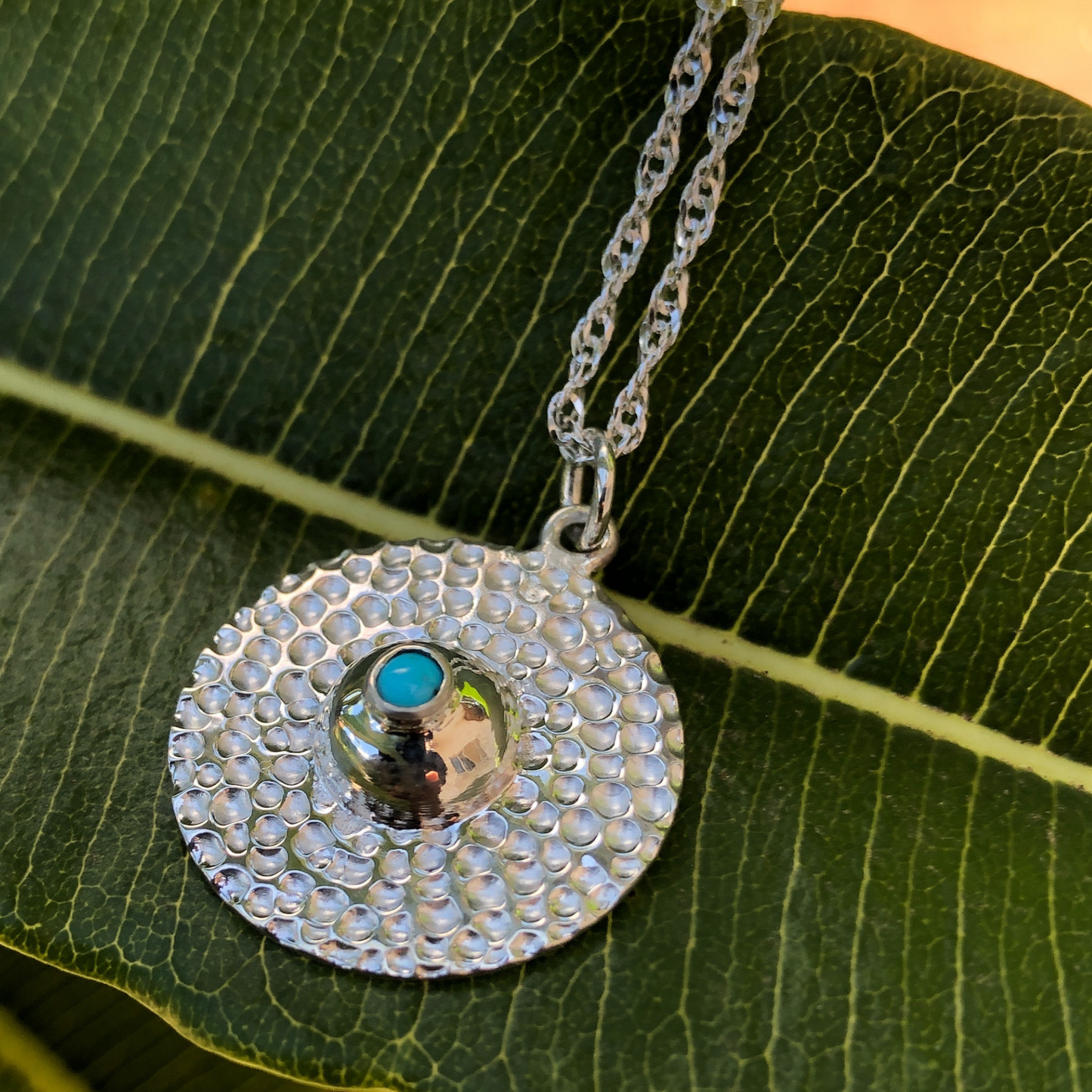 Turquoise and Hammered Silver Necklace