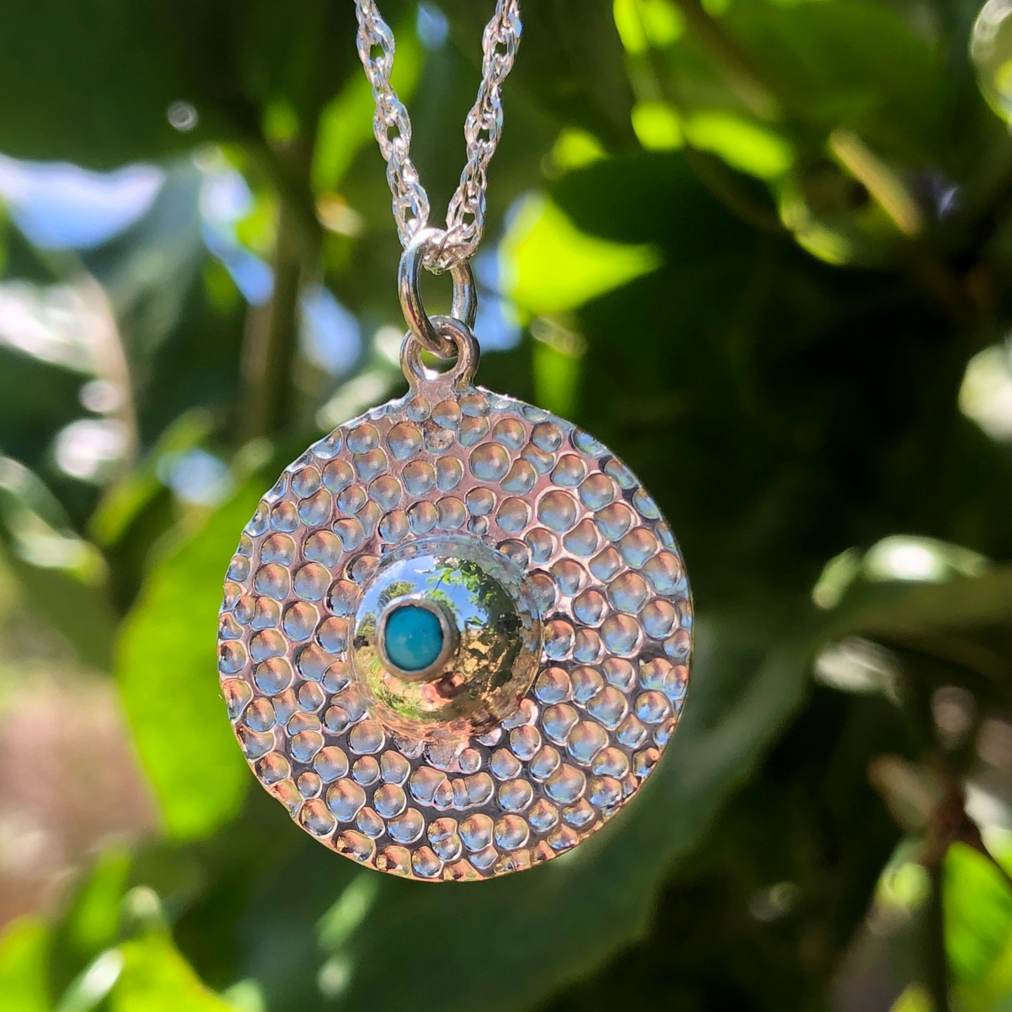 Turquoise and Hammered Silver Necklace