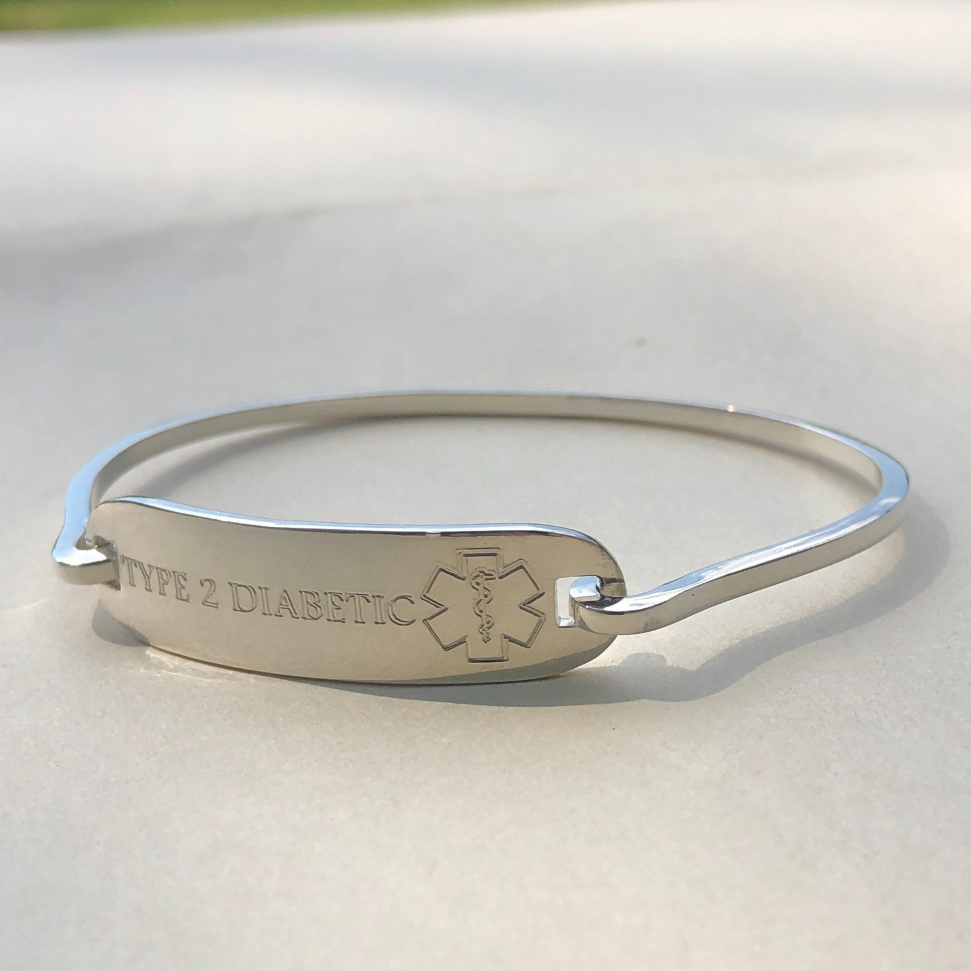 Sterling Silver Medical Alert Bangle, allergies, diabetes