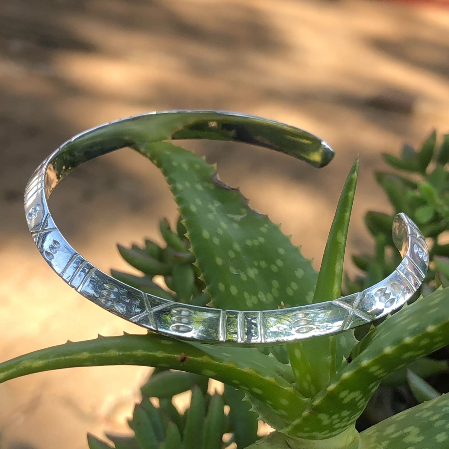 Sterling shinny silver Ndebele peak cuff bangle