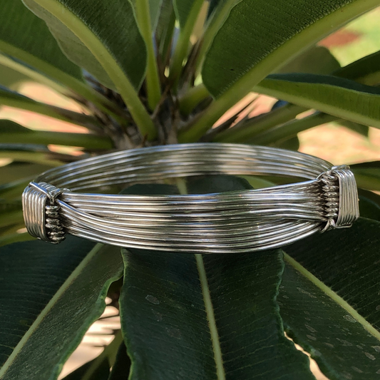 African chunky two knot nine strand elephant hair bangle handmade in sterling silver