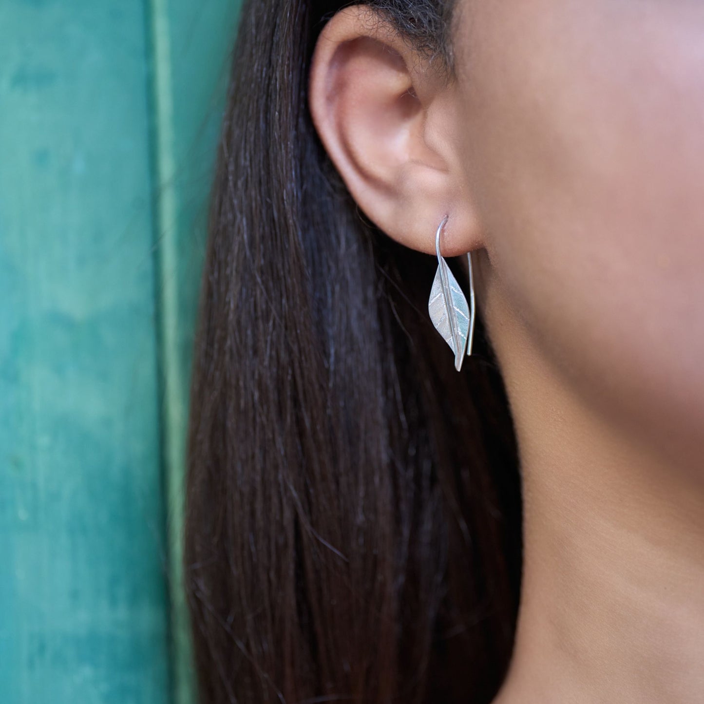 African silver drop leaf earrings, made in Zimbabwe