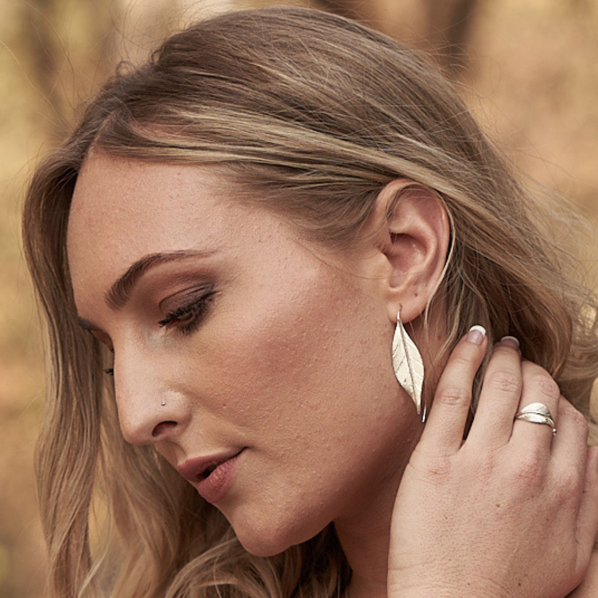 African Silver Leaf Shaped Jewelry,botanical drop earrings