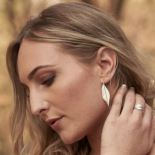 African Silver Leaf Shaped Jewelry,botanical drop earrings