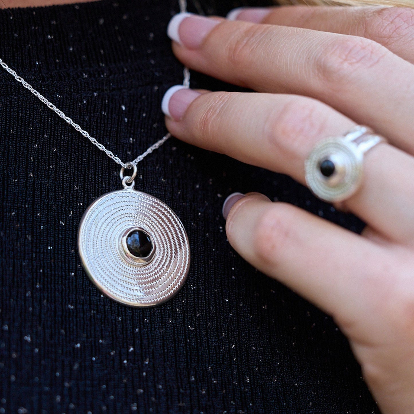 sterling silver onyx and ndoro necklace made in Africa made by The Zuri Collection