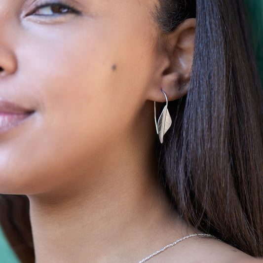 Sterling Silver Botanical Mini Leaf Earrings made in Bulawayo