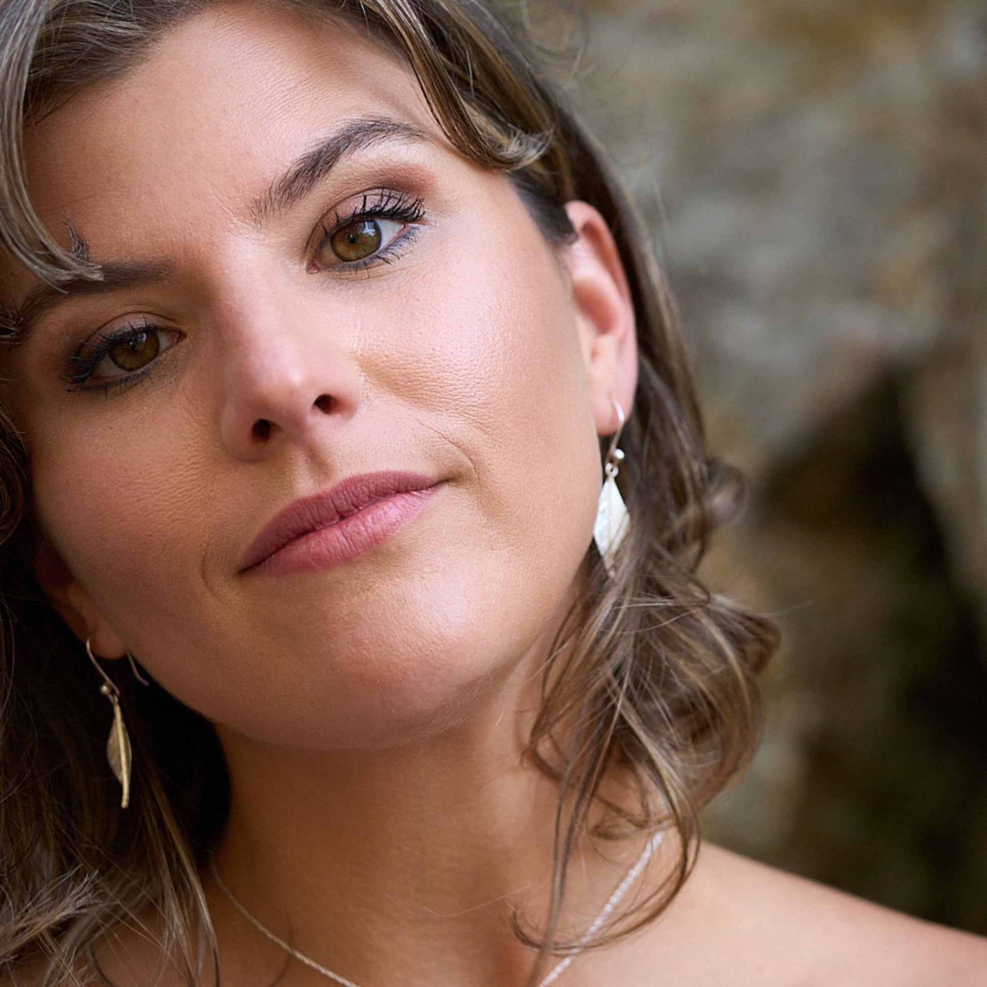 silver dangle leaf earrings, made in zimabwe