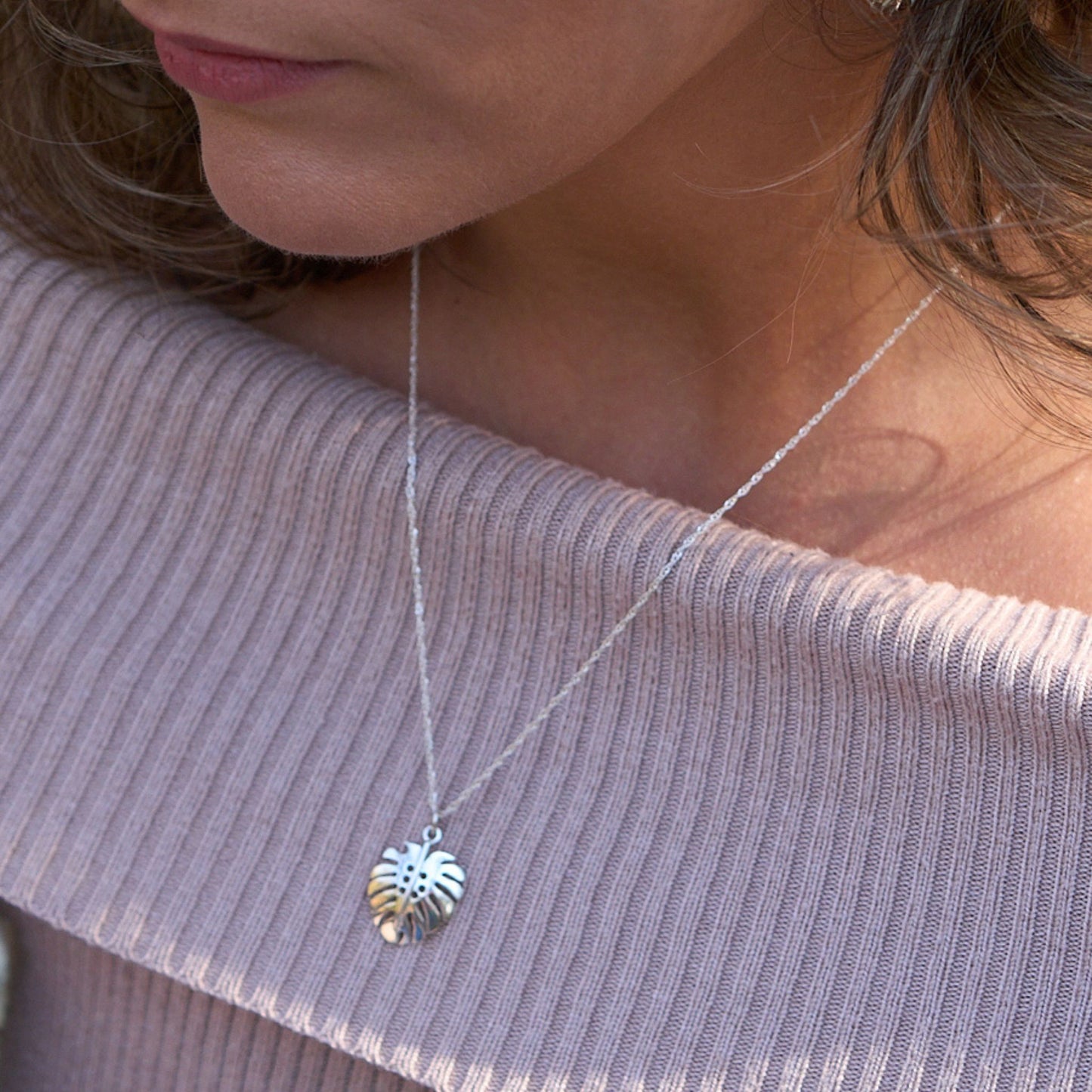 Small Leaf Monstera Silver Necklace Made in Africa by The Zuri Collection