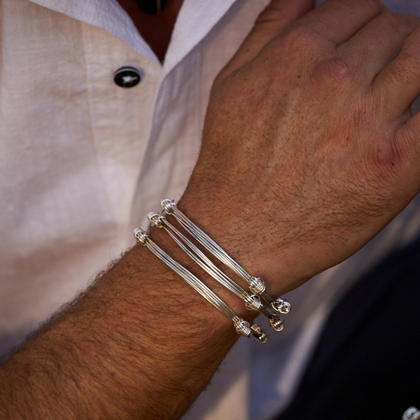 set of three silver elephant hair bangles made in Zimbabwe, Africa
