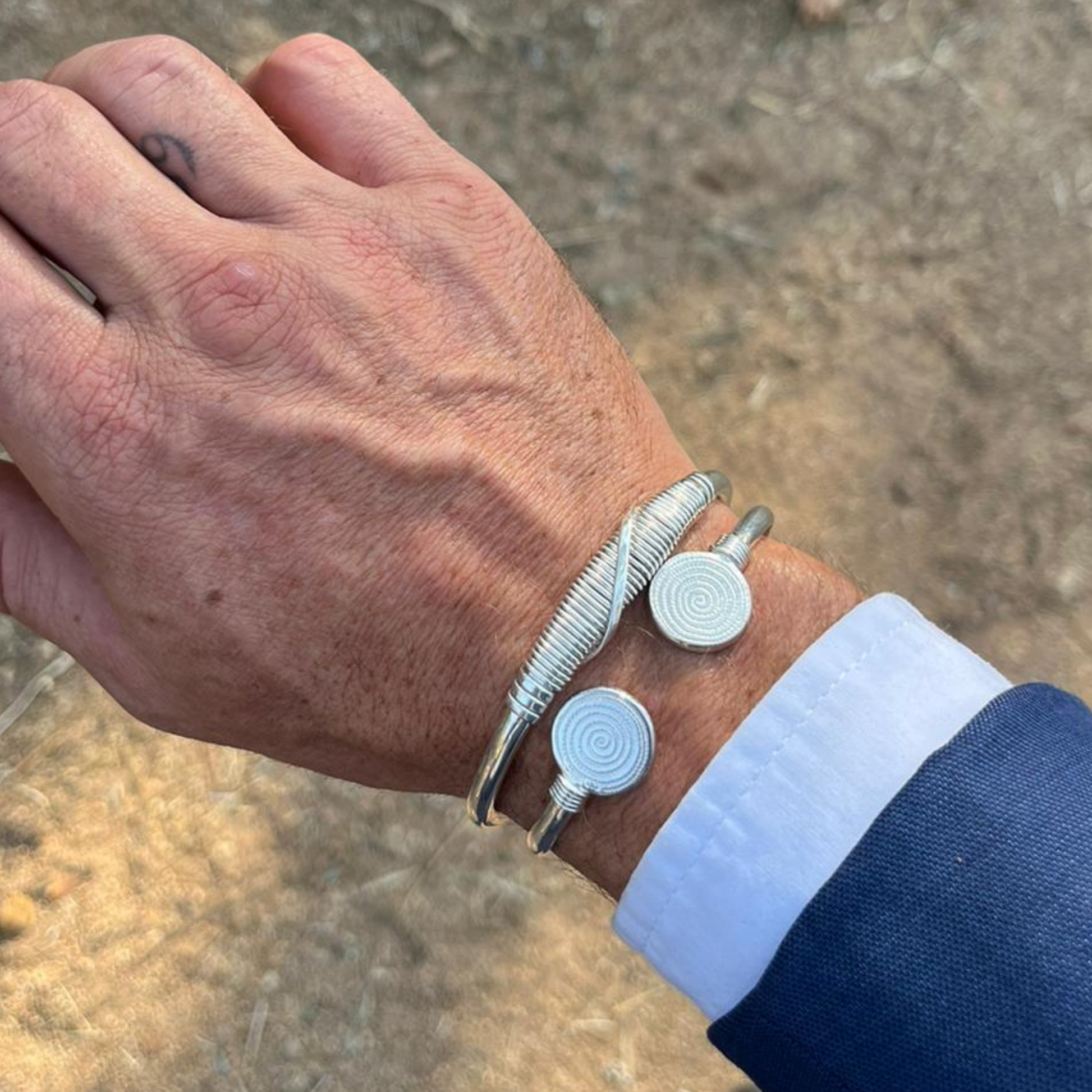 Silver Traditional Wire men's Cuff Bangle Made in Africa by The Zuri Collection, Zimbabwe