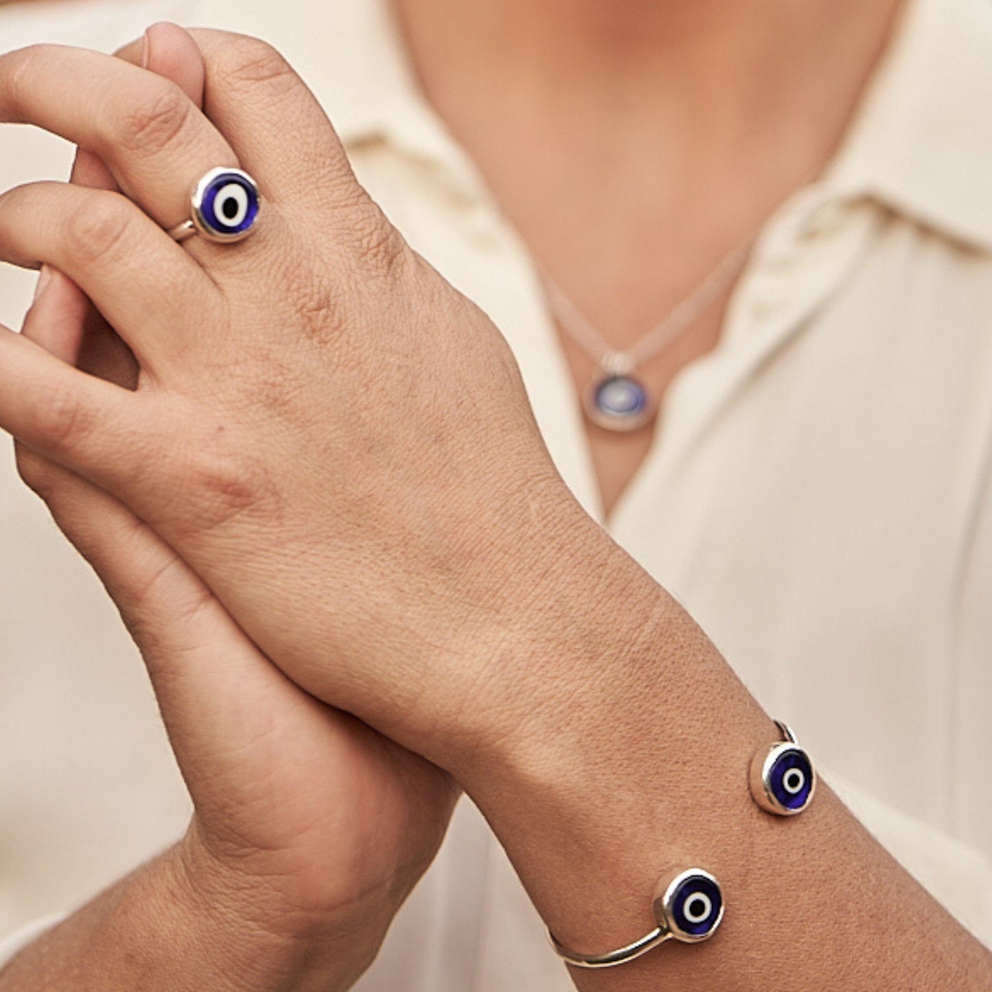 simple evil eye cuff bangle