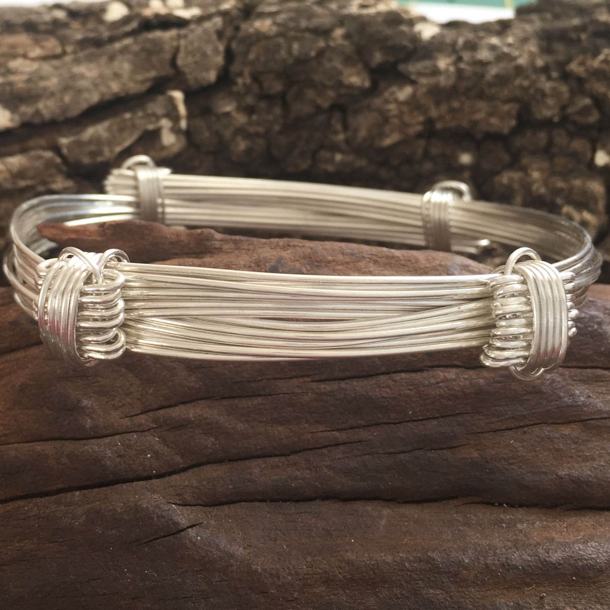 7 strand Silver Elephant Hair Bangle made by the Zuri Collection