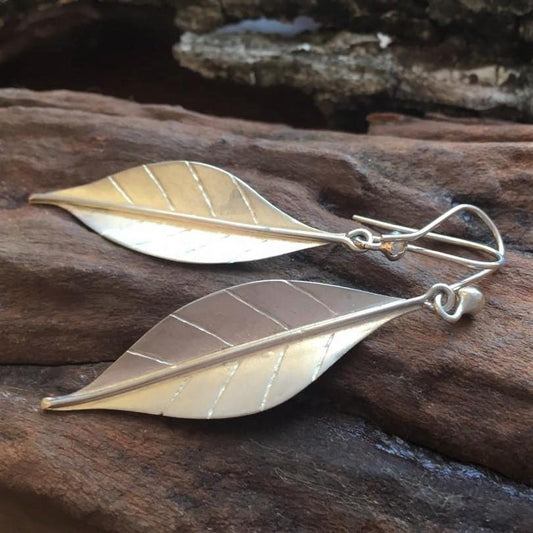 Sterling Silver Large Leaf French Hook Earrings Made in Zimbabwe ,Africa , Chunky