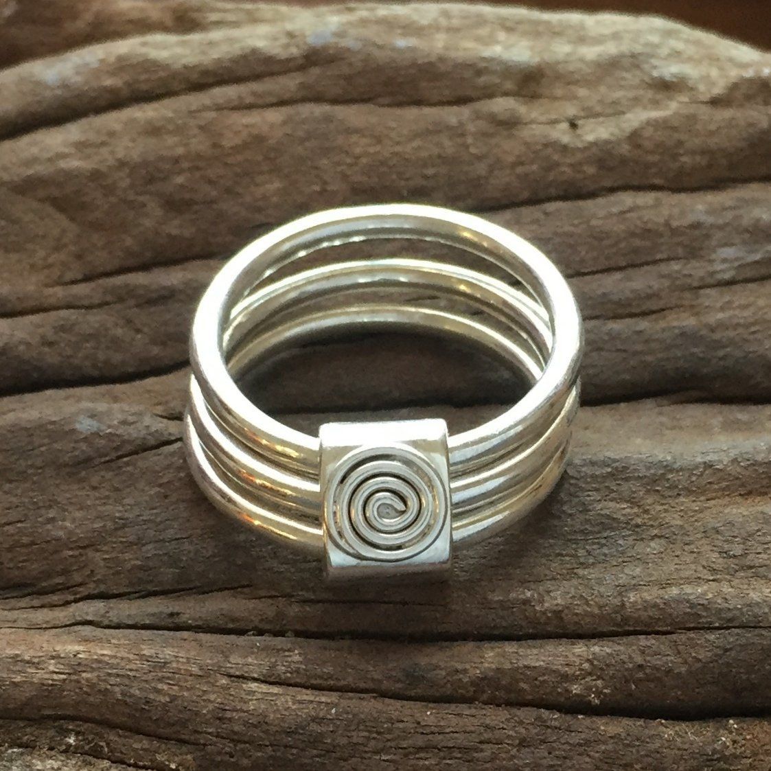 Ndoro Stacking Silver Ring with 3 plain Rings Made by The Zuri Collection