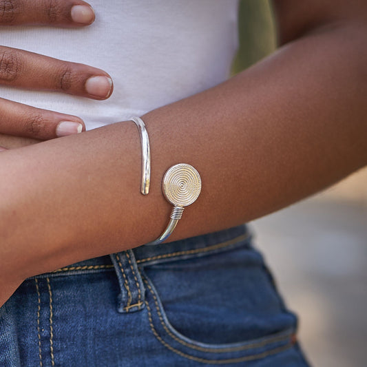 African Ndoro Sterling Silver Cuff Bangle   Made in Zimbabwe