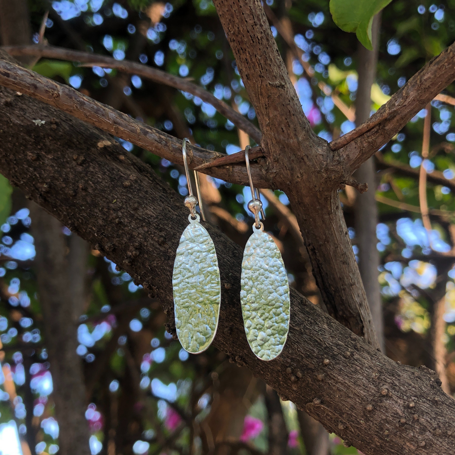Hand_Hammered_Earrings_by_The_Zuri_Collection    Silver Drop Hammered Earrings Made in Bulawayo