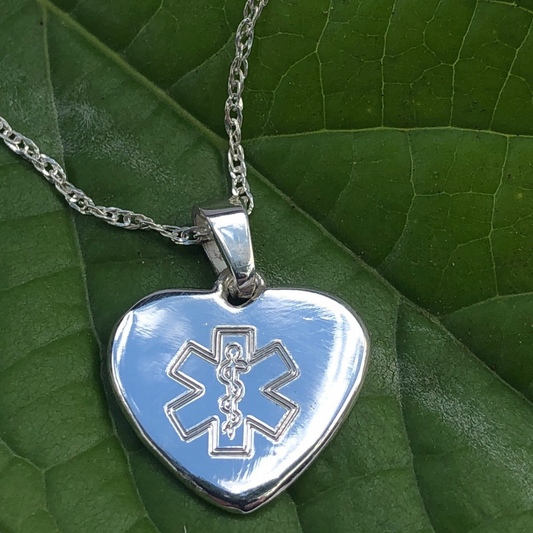 Sterling Silver Heart Medical Alert Necklace