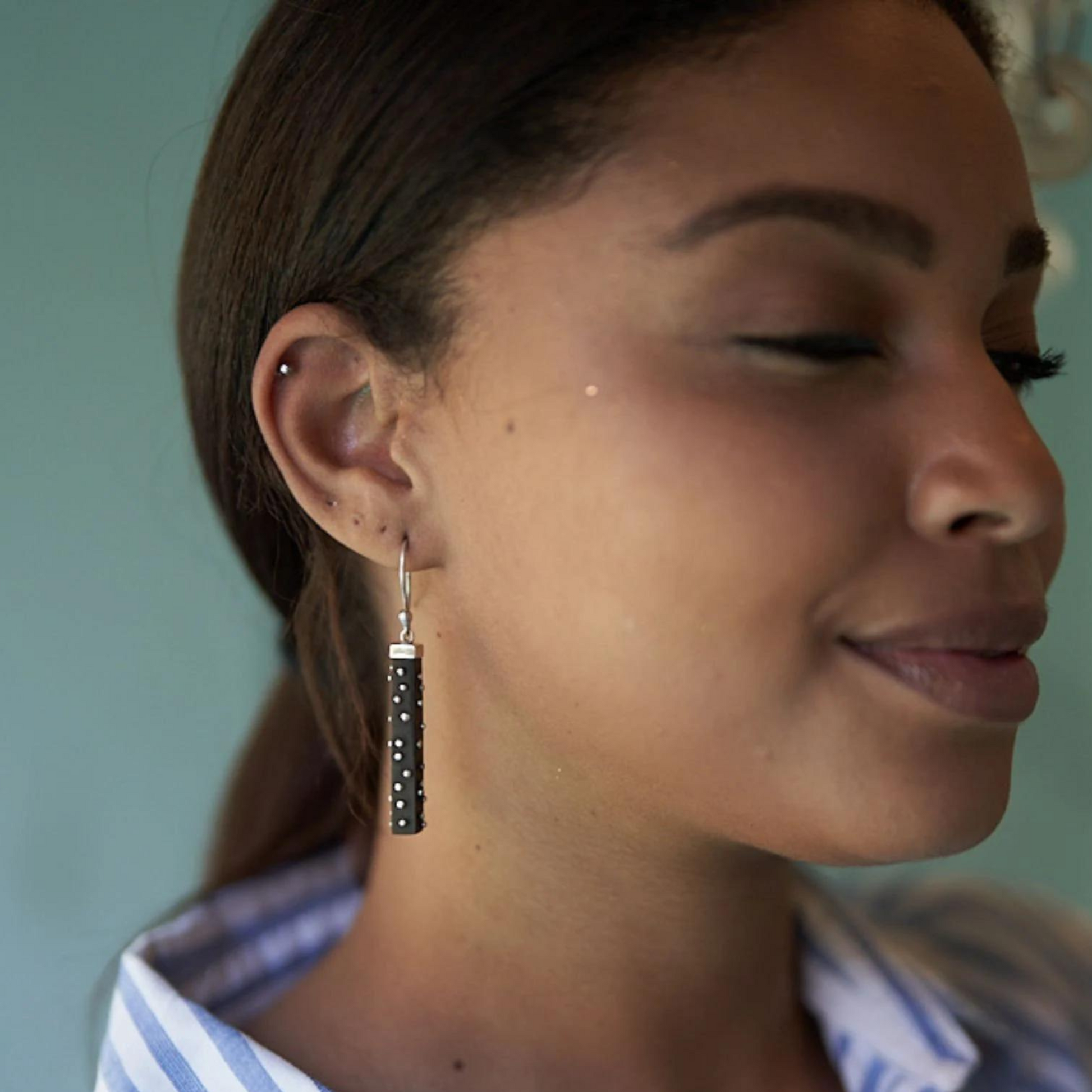 African Studded Silver Ebony Earrings