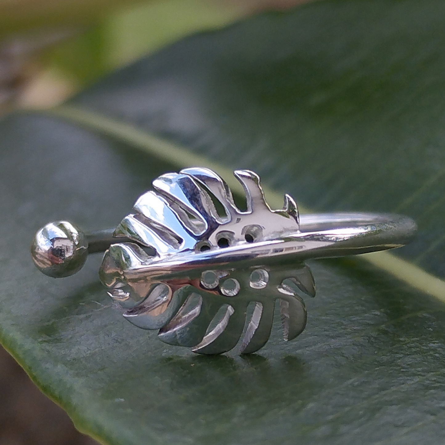 Sterling Silver Monstera Leaf Cuff Ring