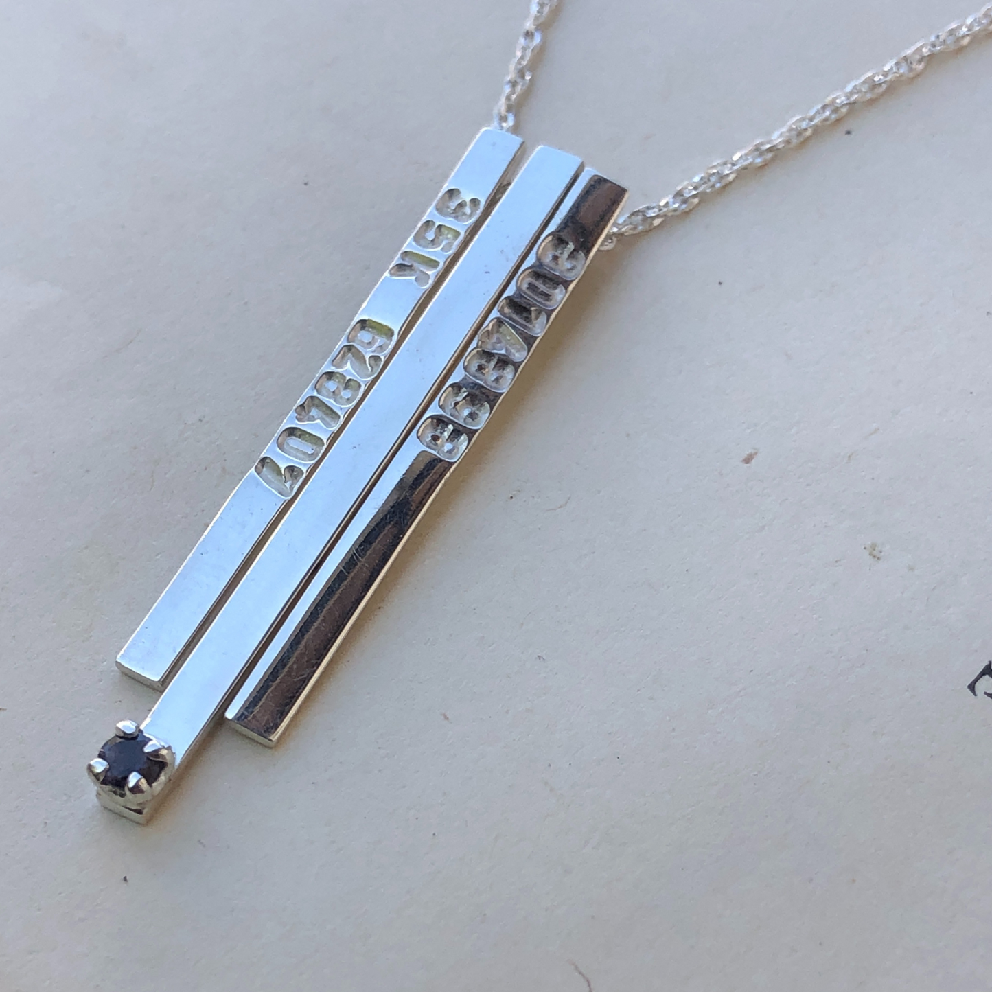 Sterling Silver GPS and Birthstone Bar Necklace