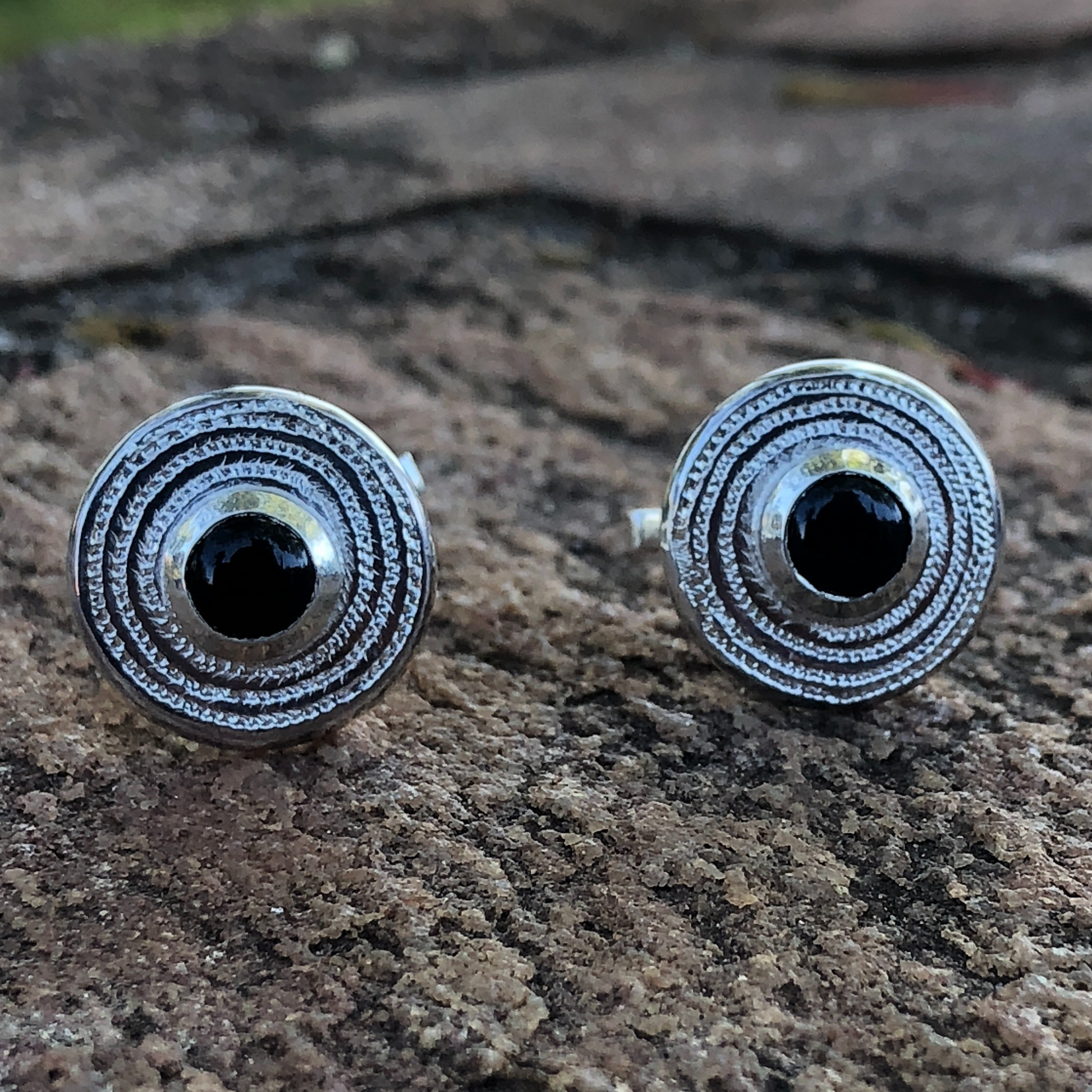 Sterling silver onyx and ndoro cufflinks, African Made