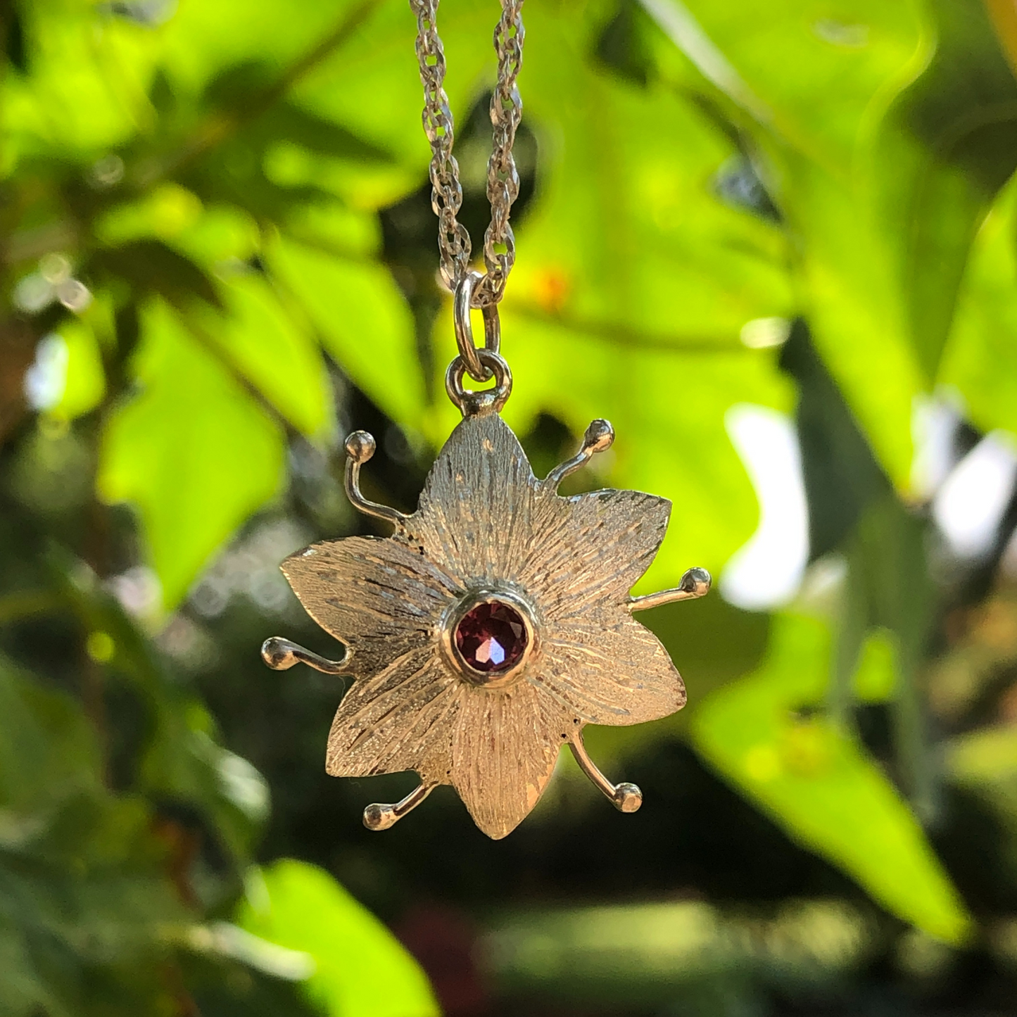 Sterling Silver flower necklace with gemstone Made in Zimbabwe Africa