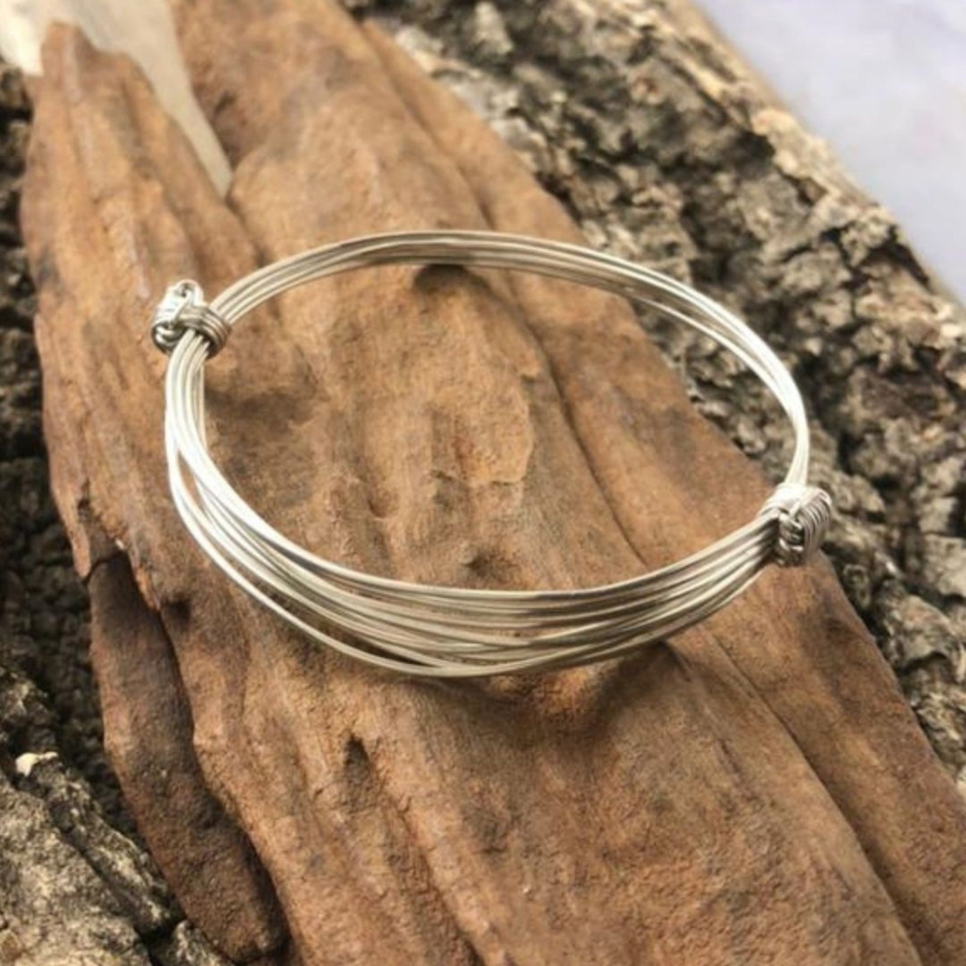 African two knot seven strand adjustable elephant hair bracelet, made in sterling silver