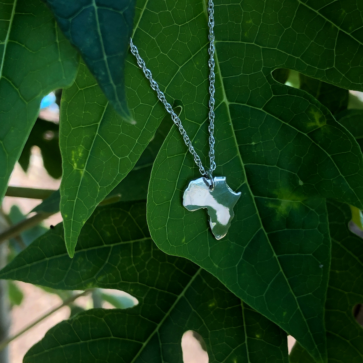 Mini African Map Silver Necklace