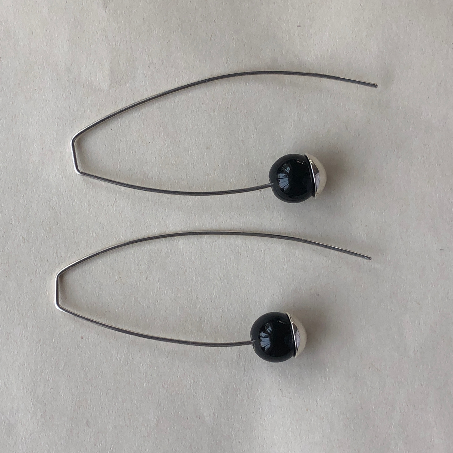 Onyx And Silver Bead Earrings