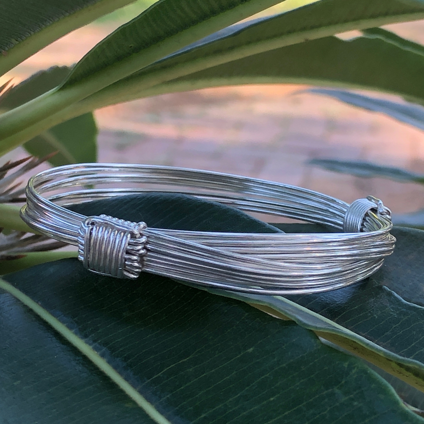 Two Knot Seven Strand Elephant Knot Bangle in Sterling Silver