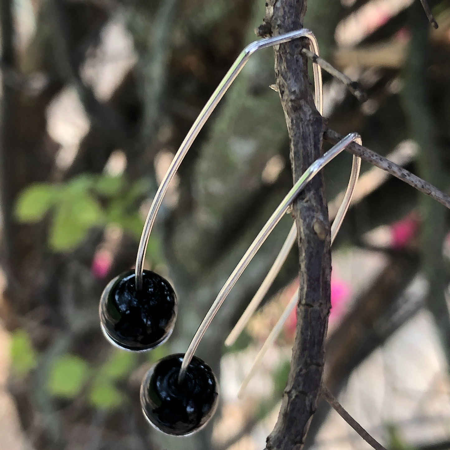 Onyx And Silver Bead Earrings