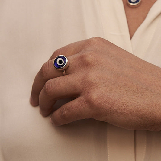 Sterling Silver Evil Eye Single Band Ring Made in Zimbabwe by The Zuri Collection, Africa