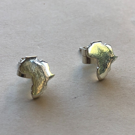 Sterling Silver African Map Stud Earrings