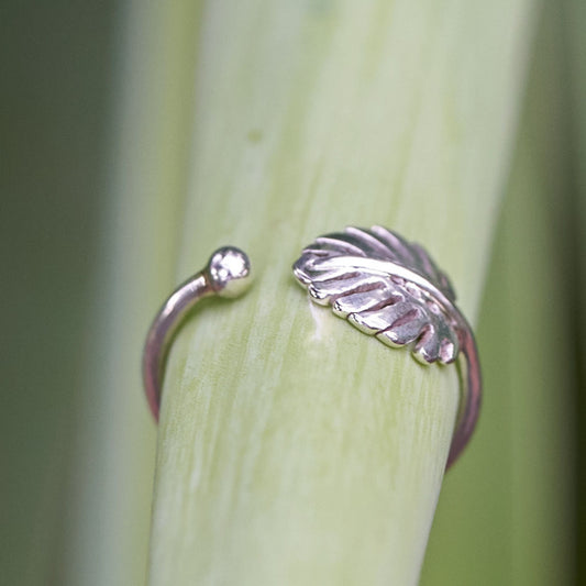 Silver Monstera cuff ring by the Zuri Collection, Zimbabwe