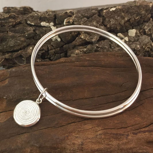 Double Plain Silver Bangles with Ndoro Pendant made by The Zuri Collection  