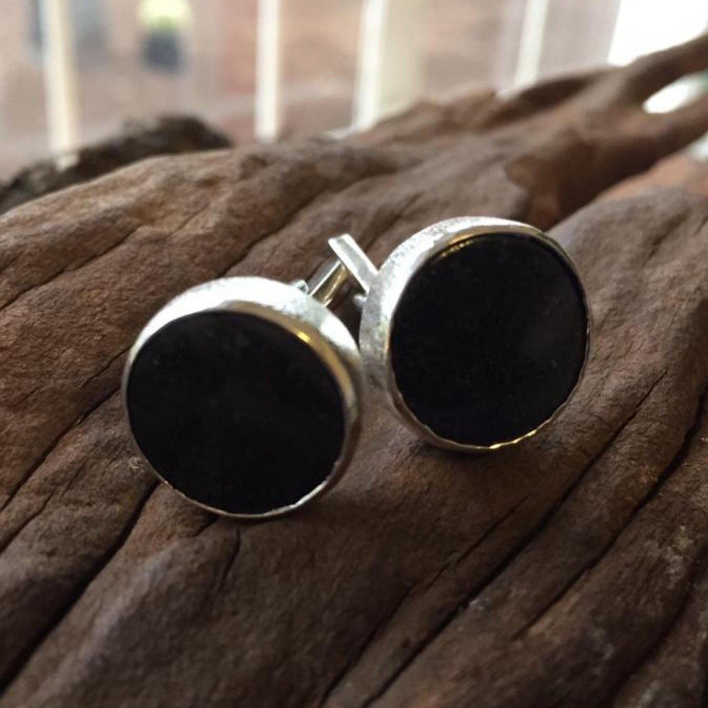 Silver matobo and Granite cufflinks made By the Zuri Collection 